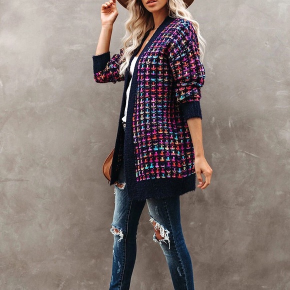 HP BEAUTY Colorblock LongSleeve Knit Cardigan - Picture 4 of 8